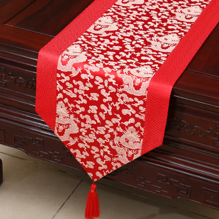 Longitud corta Dragón chino Patchwork Runner de mesa de alta calidad de seda de lujo Brocade Tea Table Cloth Dining Table almohadillas protectoras 150x33 cm