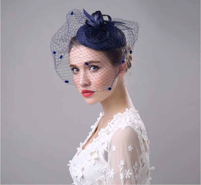 Élégant fête de mariage coiffure de mariée chapeaux d'église 2019 pas cher fait à la main personnalisé bleu marine chapeau Kentucky Derby Hats4220466