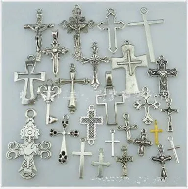 50 pz / lotto Mix Argento Antico Croce Connettore Charms Pendenti Lega Accessori per gioielli religiosi per la creazione di gioielli