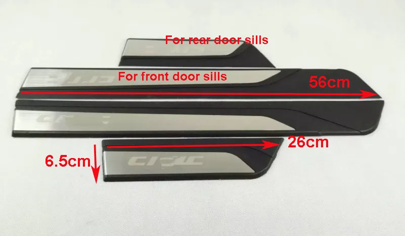 Hoogwaardige roestvrij staal met zwarte PP 4 stks externe deur dorpels Scuff-voetplaat, pedaal Protecion Scuff Plate voor Honda Civic 2016-2020