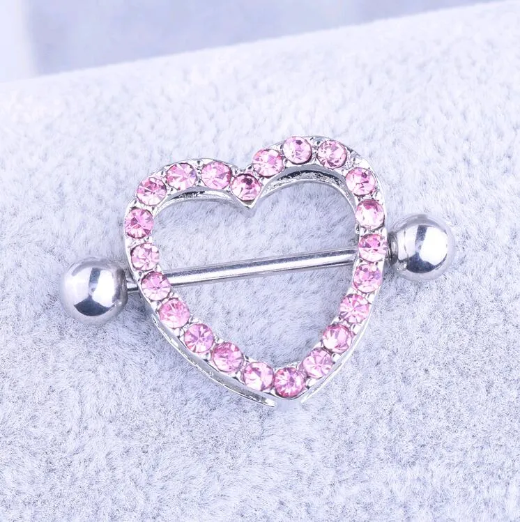 ZS 14g Letter Heart Stainless Steel Nipple Barbell Rings - Nickel-Free, Silver, 14mm