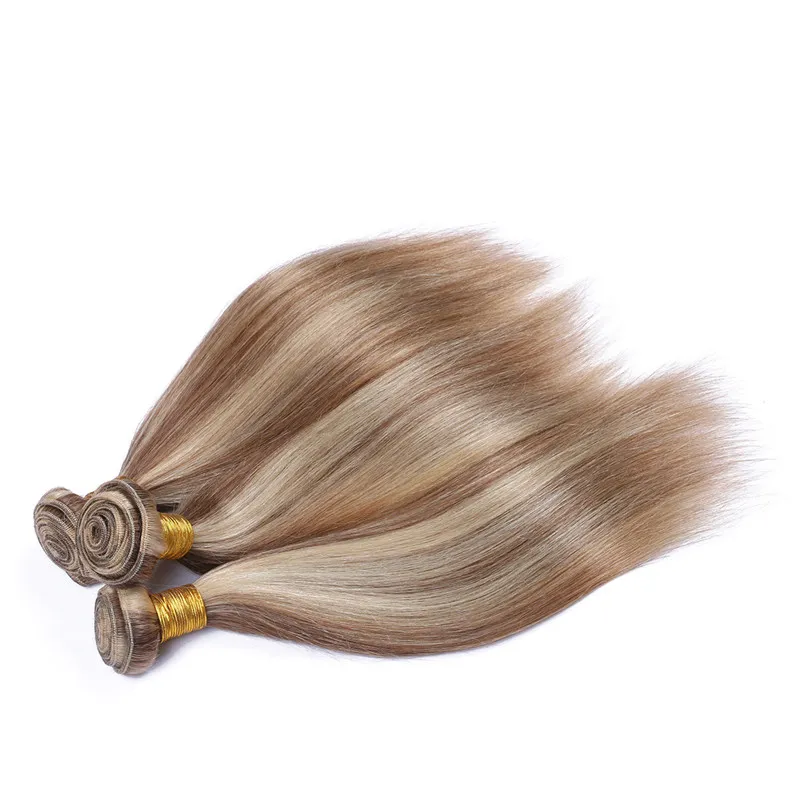 Straight Peruvian #8/613 Piano Mixed Color Human Hair Bundles Light Brown and Blonde Mix Piano Color Double Wefts Ombre Human Hair Weaves