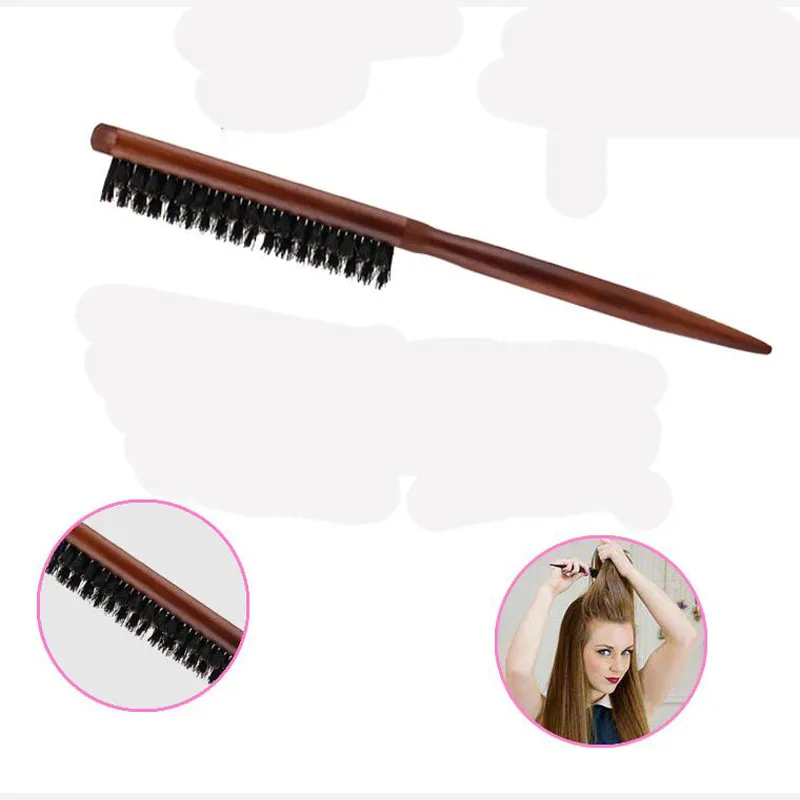 Pro Salon Hårborste Trähandtag Fluffy Bristle Comb Dish Hairdressing Frisyr Barber Bett Massage Hår Styling Verktyg