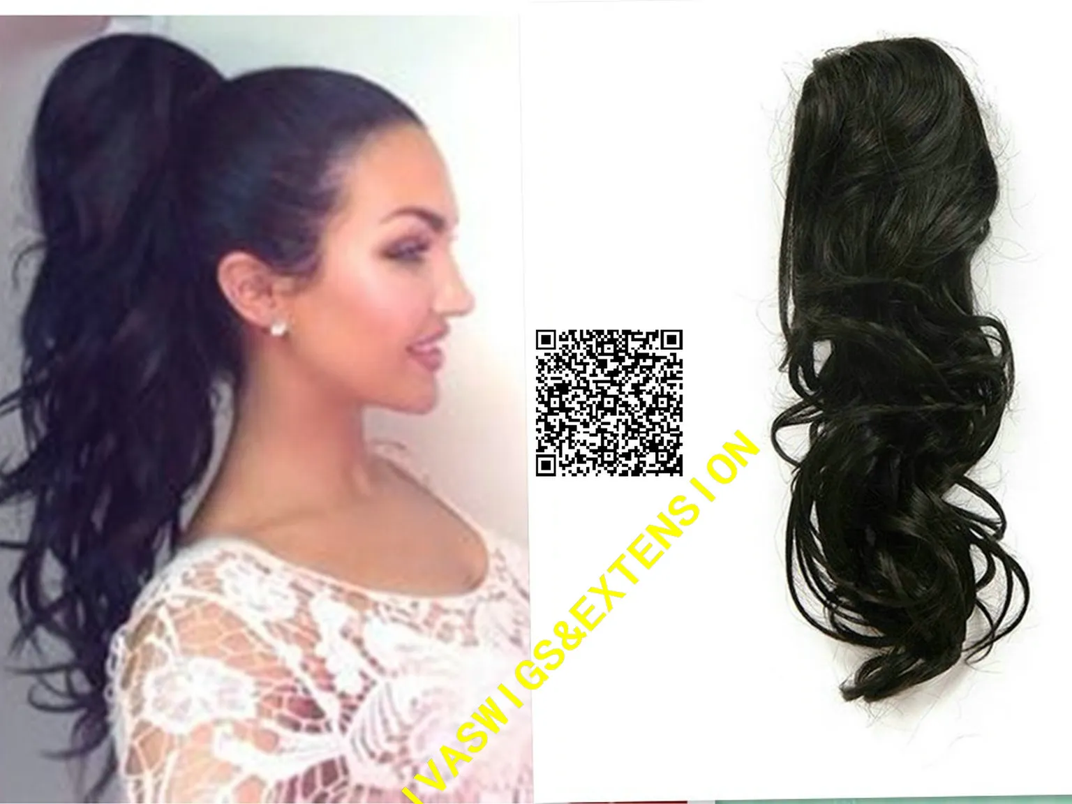 Moda Kadınlar Dalgalı Kıvırcık At Kuyruğu Postiş 100 İnsan Saç İpli Ponytails Brezilyalı Bakire Saç Midilli Kuyruk Uzatma 140g # 1 Renk