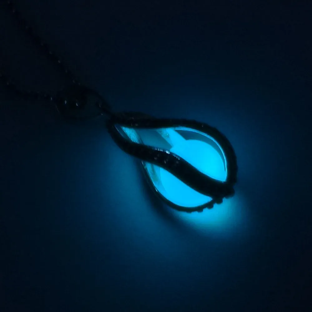 New Glow in The Dark pearl cage pendant necklaces Open Hollow Luminous water drop Charm Locket bead Chain For women s Fashion Jewelry