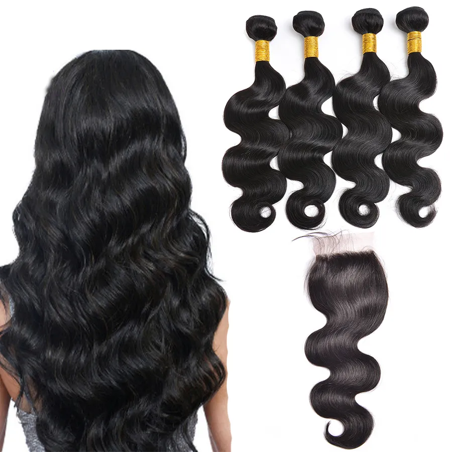 New 2017 Brazilian Body Wave Hair Weave Bundles With Closure Cheap Frontal Lace Closures Body Wave Virgin Hair Bundles3546553