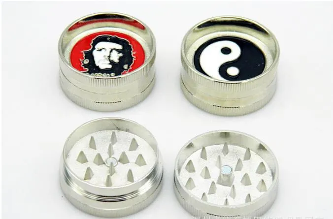 Mini-broyeur à dents à 2 niveaux diamètre 42MM point peinture en alliage de zinc argent cassé cigarette fumer