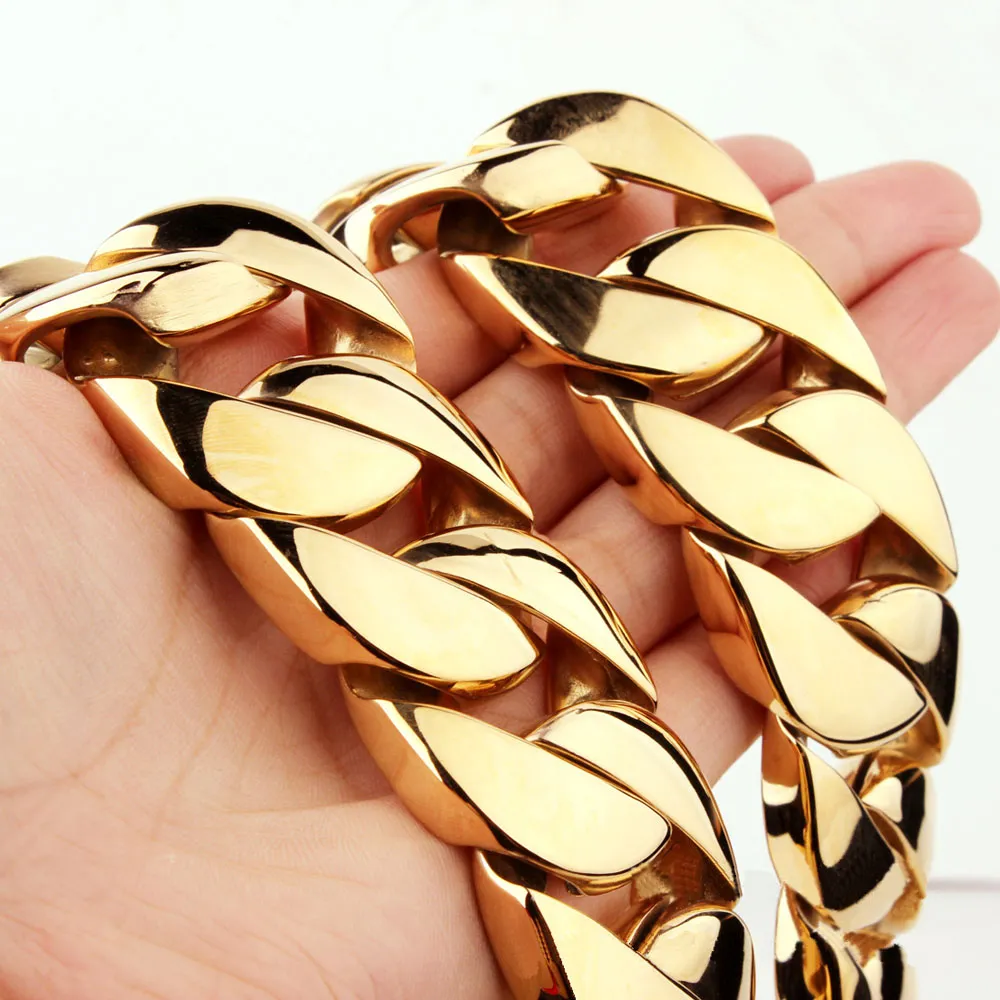 Gioielli in acciaio al titanio reale di alta qualità Collane a maglie cubane con cordolo pesante catena d'oro esagerata da uomo 71 cm * 3,2 cm