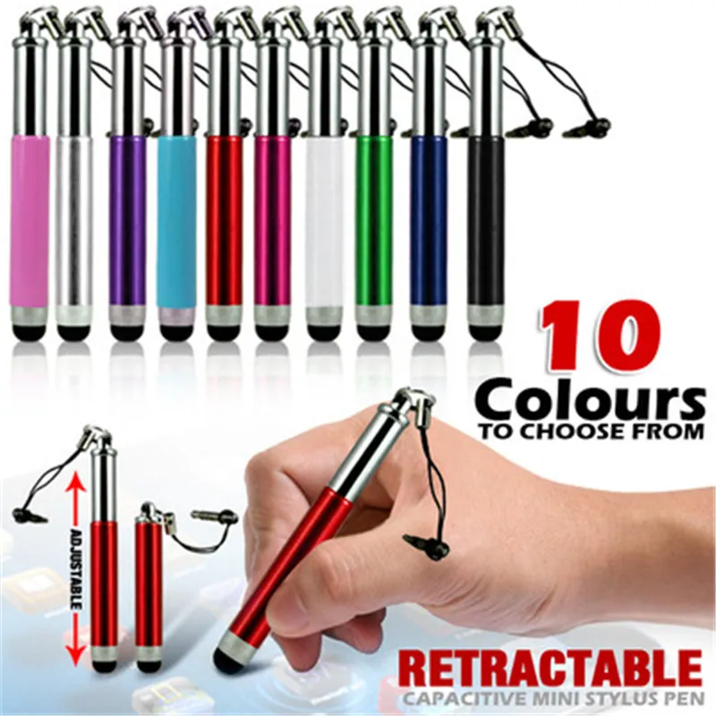 Intrekbare capacitieve mini stylus touchscreen pen met sling voor iPhone Samsung HTC LG Tablet Gratis verzending