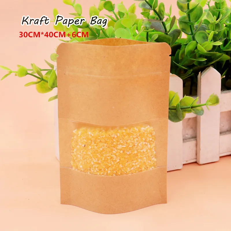 30*40 + 6cm sac cadeau en papier Kraft pour thé poudre noix emballage de biscuits alimentaires sacs à fermeture éclair sac cadeau pour enfants Spot 100/paquet