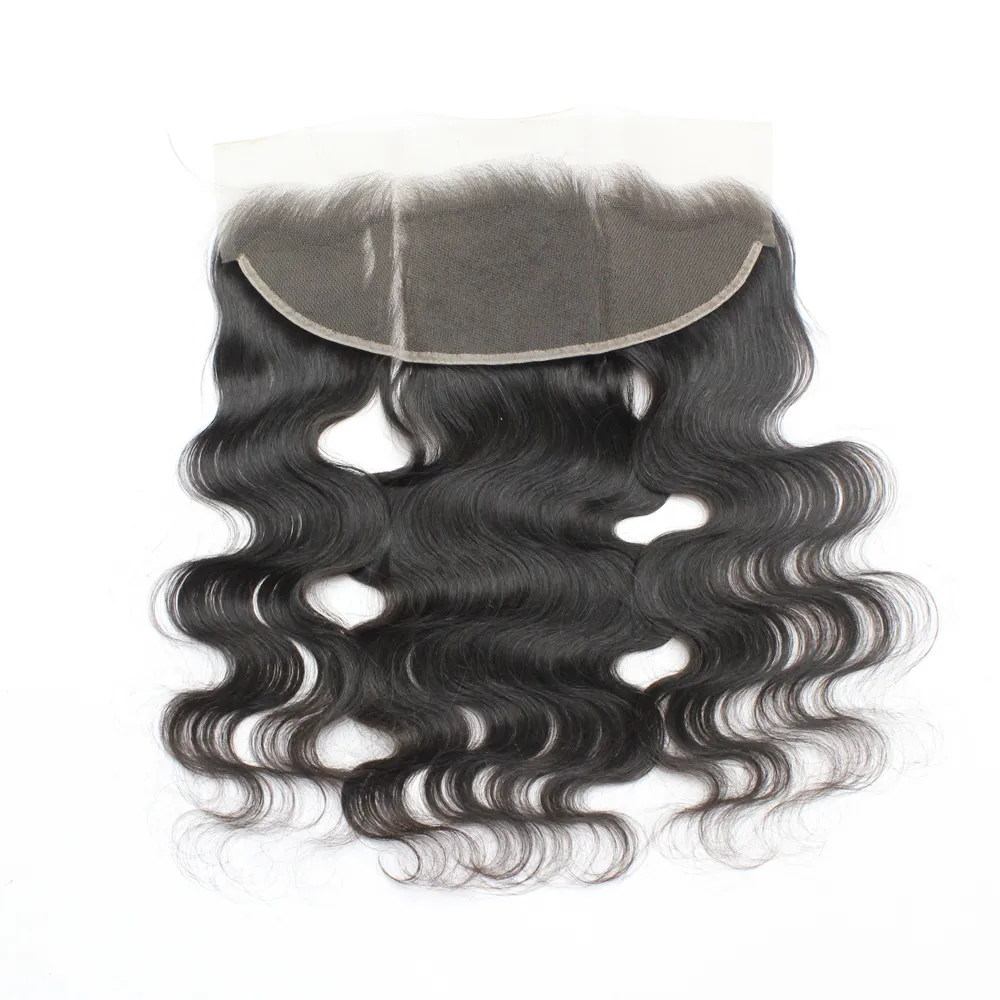 7a Virgin Body Wave Lace Frontal Closure Human Hair Brazylijskie Koronki Fronts 13 * 4 1B Środkowej części Peruwiańskie Koronki Frontals Włosy 8 "-20"