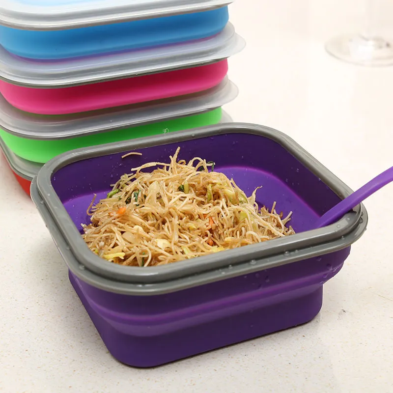600 ml Outdoor Portable Fold Pudełka na lunch krzemowe mikrofalowe bule obiadowe miski na lunch pudełka pojemnika dla dzieci dziecięce dania WX-C66