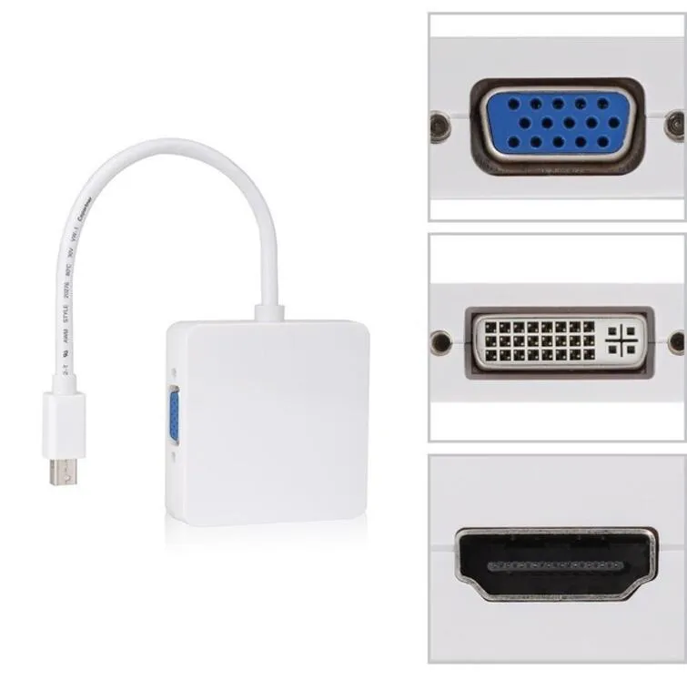 새로운 3 in1 Thunderbolt Mini Displayport DP - HDMI DVI VGA 어댑터 디스플레이 포트 Apple MacBook Pro 용 케이블 Mac Book Air