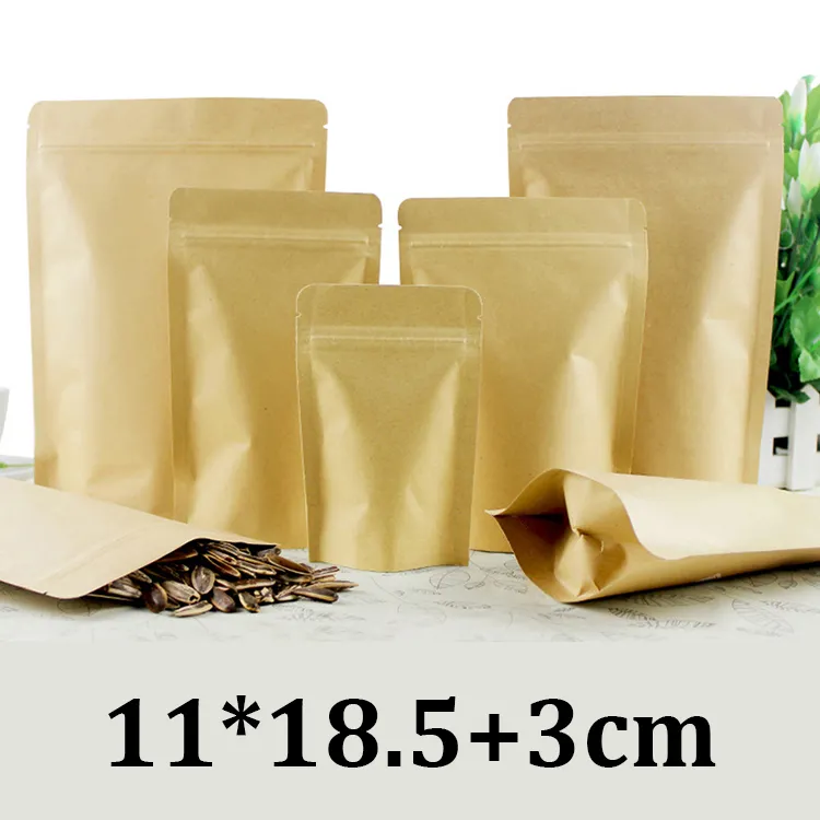 11x18.5cm 갈색 크래프트 종이 식품 학년 Resealable 지퍼 잠금 장치가 마른 과일 포장 파우치 디자인 인쇄