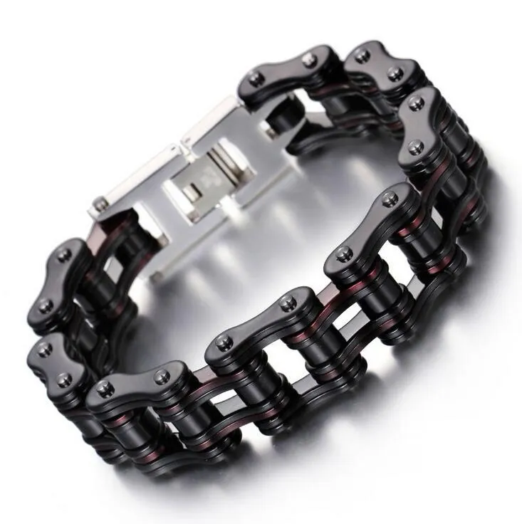 1016mm wide Boys Mens Chain Dark Red Black Biker Bicycle Motor Motorcycle Link 316L Stainless Steel Chain Bracelet Whole Gift7054320