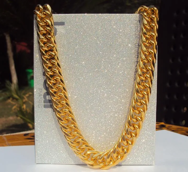 Big Miami Cuban Link Necklace Thick about 25mil Real solid Gold Finish Thick Chain 24" 11mm HAVE TRACKING NUMBER