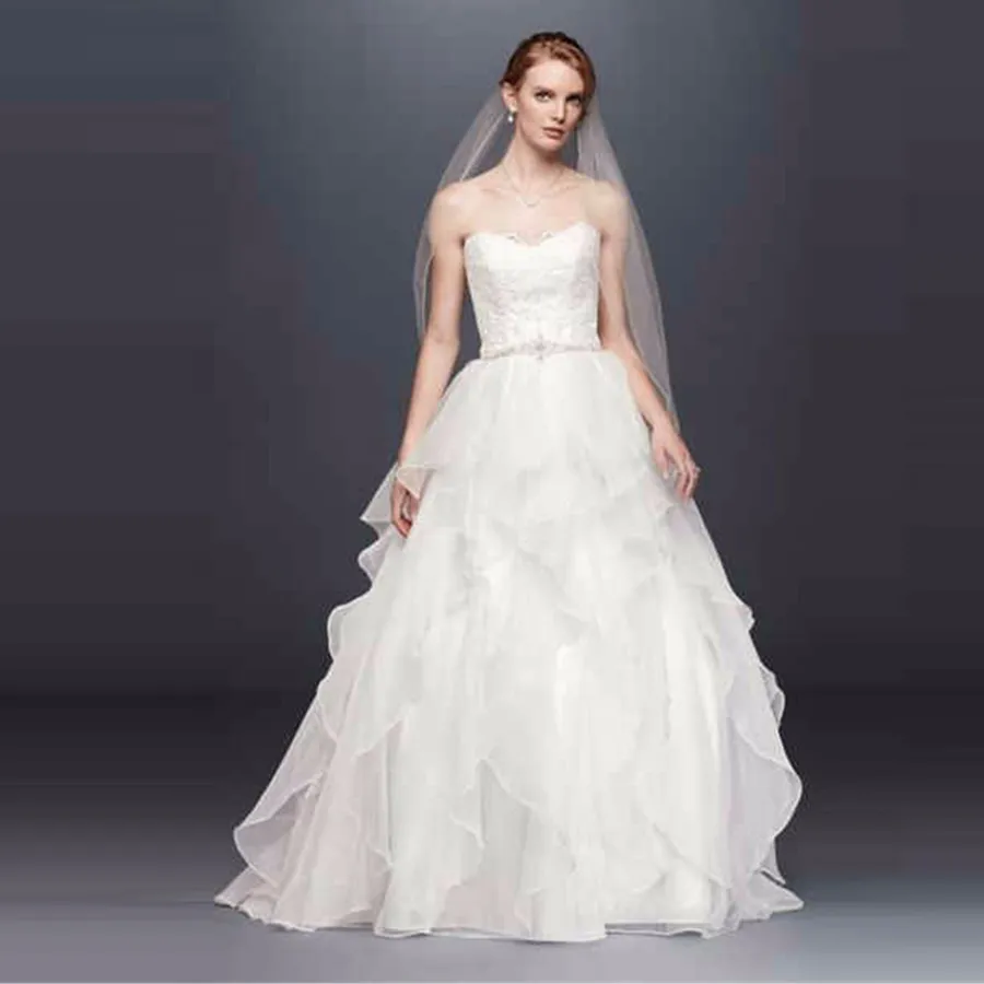 NEW! Lace and Organza Wedding Ball Gown with Beading Sweetheart Designer Ruffled Skirt Custom Made Floor Length Bridal Gowns WG3830