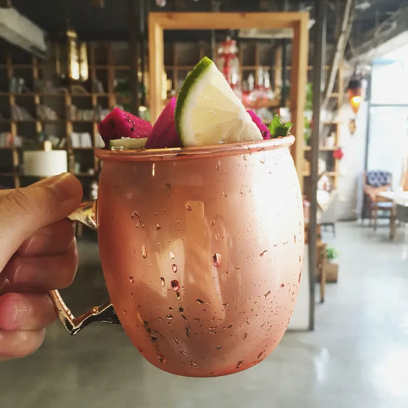 Moscow Mule Mule المطلية بالمطالبة MOSCOW MUG 304 مصنوعة من الفولاذ المقاوم للصدأ البيرة كوكتيل كوب كوب النحاس أكواب روز طبل طبل DRIKTWARE 18 أوقية