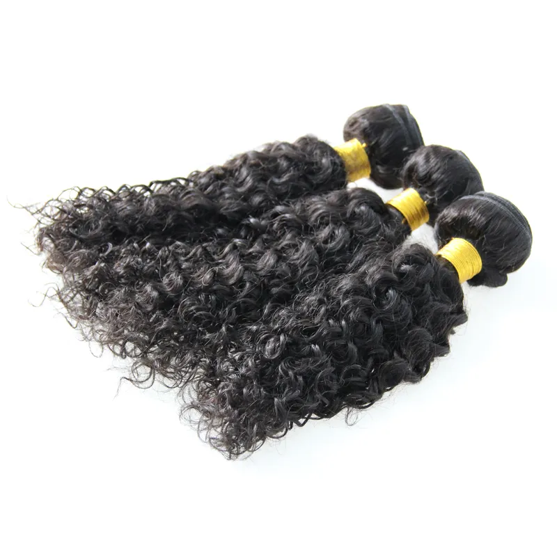 100% Cabelo Humano Tecelagem Cor Natural Kinky Curly Hair Weaving 3 pacotes de Trama Dupla, nenhum derramamento, emaranhado livre