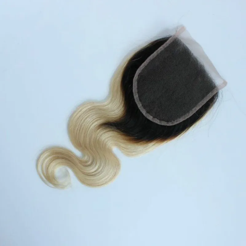 волна тела девственная индийская человеческие волосы омбре блондинка с кружевными кружевами 4х4 с детскими волосами T1B613 Закрытие отбелившие узлы