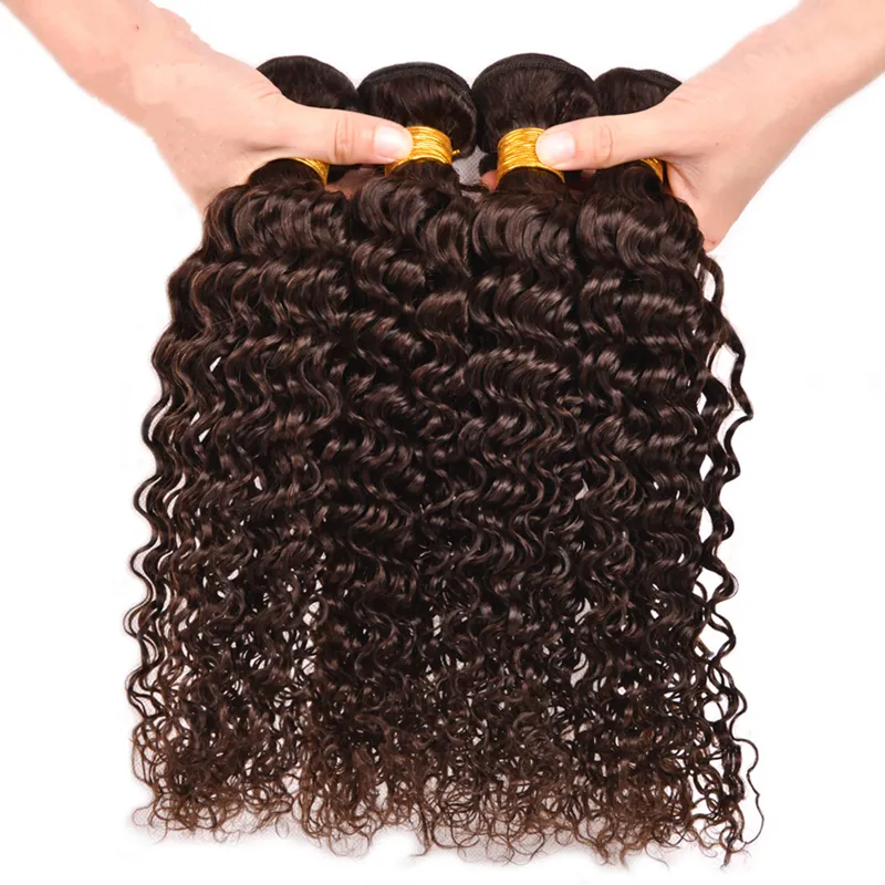 Dark Brown Brazilian Virgin Hair Pure Color #4 Deep Wave Human Hair 4 Bundles Chocolate brown Deep curly Hair Extension 