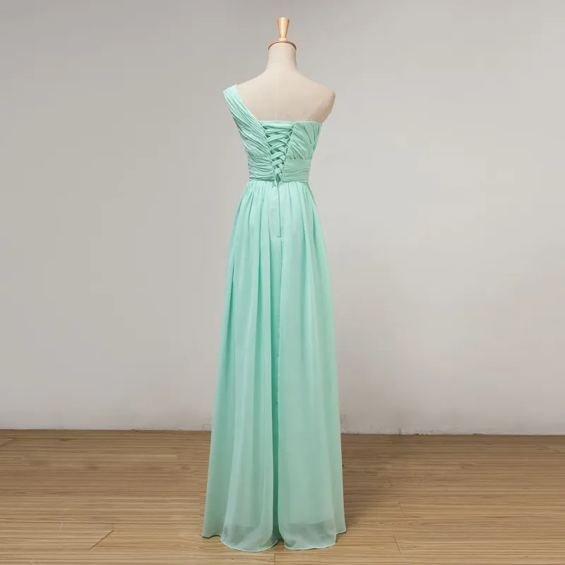 Pläterad lång chiffong brudtärna klänning mint grön golv längd klänning för bröllopsfest ny mantel demoiselle d'honneur