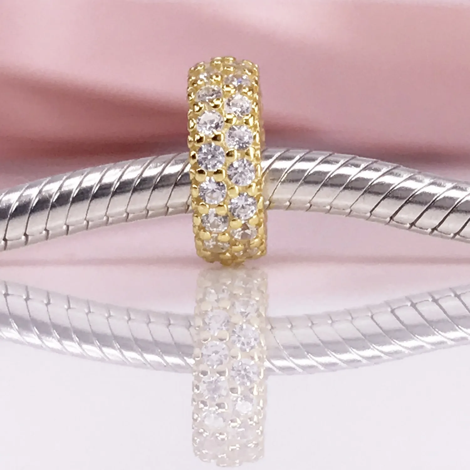 Autentico distanziatore in oro astratto in argento sterling 925 con charm in zirconi cubici adatto al braccialetto Pandora fai da te 750835CZ