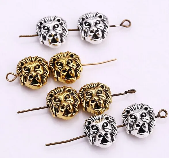 100pcs/lot metal Leone Lion head Beads Spacer Bead Charms for Jewelry DIY Making Antique Sliver Plated Gold Plated 11x12mm