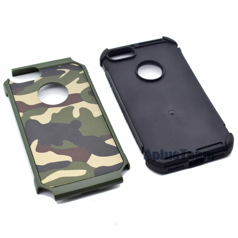 Marynarka wojskowa Wzór kamuflażu Camouflage Skóra na iPhone 5 5S SE 7 6 6S / Plus 2 w 1 Hard Plastic + Soft TPU Luxucyt Back Cover Shell Case