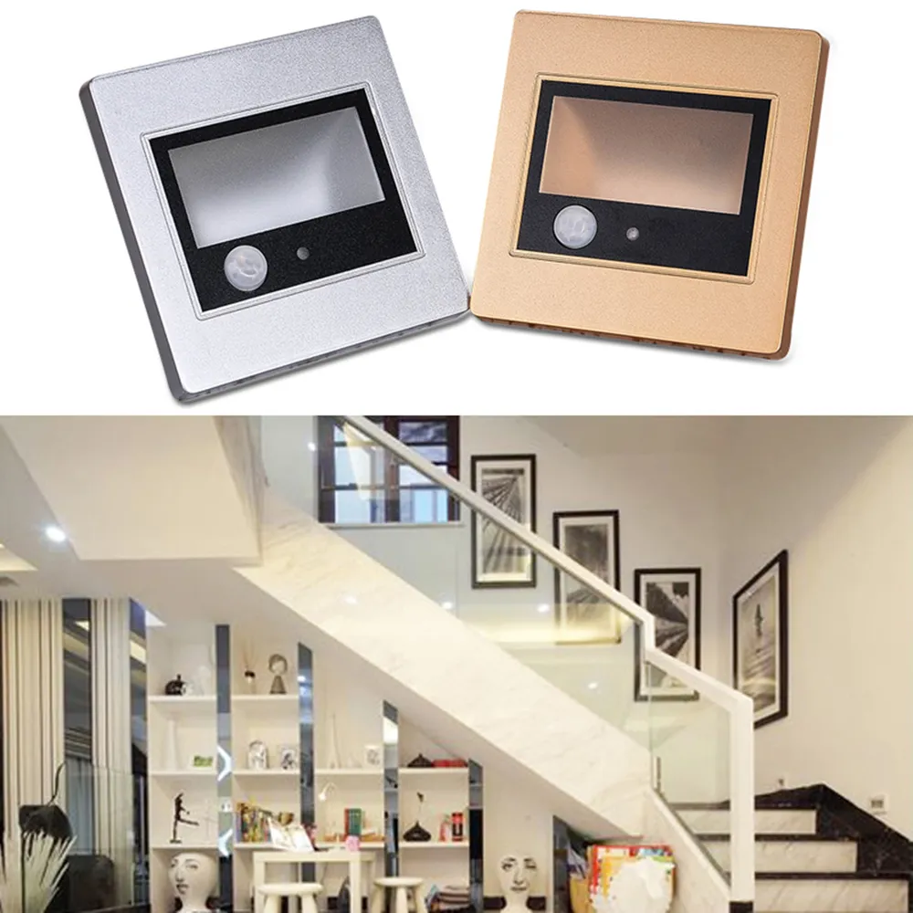 1.5W Human Body & Light Sensor LED Stairs Steps Night Light Baby Room Bedroom Wall Plinth Recessed Aisle Corridor Pathway Footlight Lamp