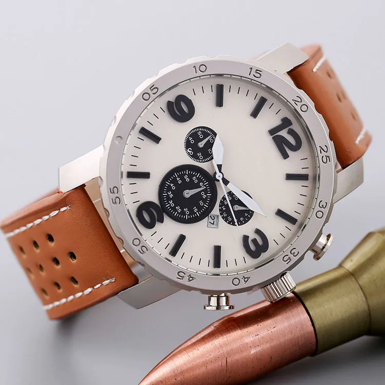 2017 New Big Dial Luxury Design Men Watch Fashion Leather Strap Quartz Watches Montre Clock relogio relojes de marca sports wristw206c