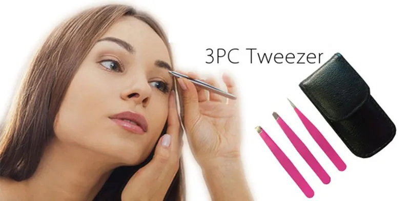 Stainless Steel Eyebrow Tweezer Set 9.6cm Slant Tip/ Point Tip/ Flat Tip Rose Eyebrow Tweezers For Hair Removal Face Beauty ZA2360