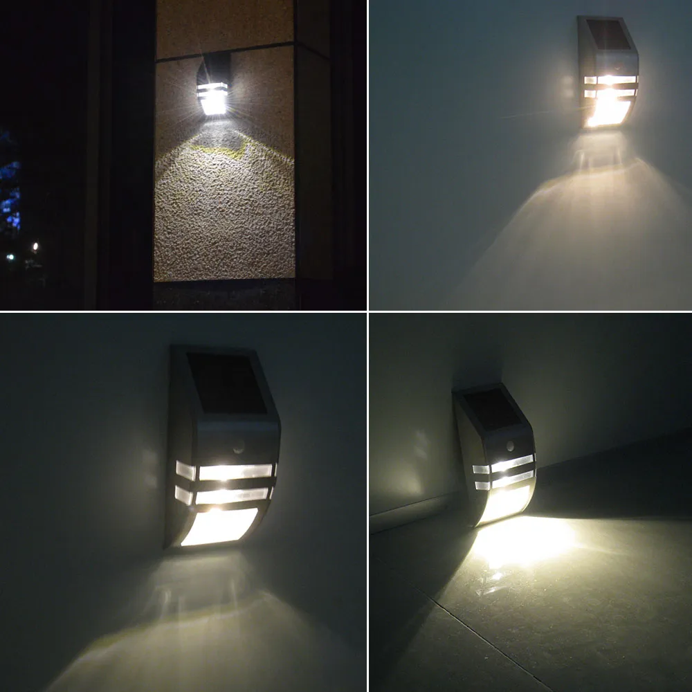 Solar LED Light Stainless Steel Solar Light Sensor Body Infrared Induction Lamp 2LED Outdoor Lamp Wall Lamp PIR