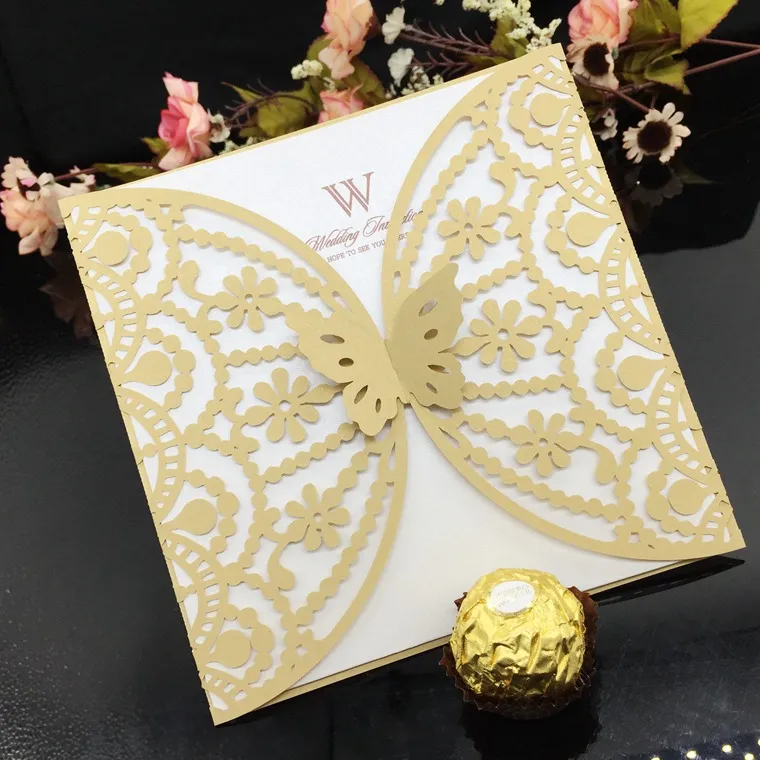 wedding invitations laser cut wedding invitations cards chinese wedding invitations butterfly greeting cards with Inside and Envelope label