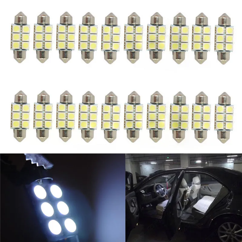 50 pçs / lote Led luz Festoon C5W 6SMD 6 leds 5050 31 MM 36 MM 39 MM 41 MM automotivo carro placa de luz