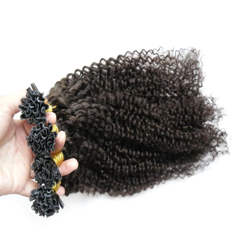 Mongolian kinky lockigt hår 200g mänsklig fusion hår spik du tips 100% remy mänskliga hårförlängningar 200s keratin stick tips