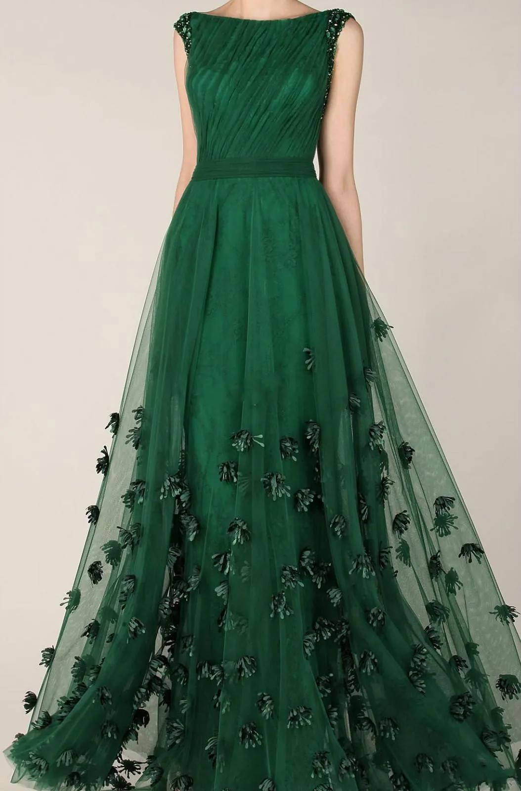 À la mode Zuhair Murad Robes De Soirée 2019 Vert Émeraude Tulle Cap Manches Robes De Soirée Femmes Personnalisé Robe De Bal Formelle Robes De Tapis Rouge