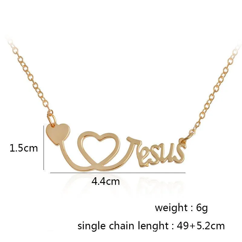 I Love Jesus Ketting Zilver Rose Goud Hart Stethoscoop Hangers Geloof Mode-sieraden voor Vrouwen Mannen Sieraden gift317h