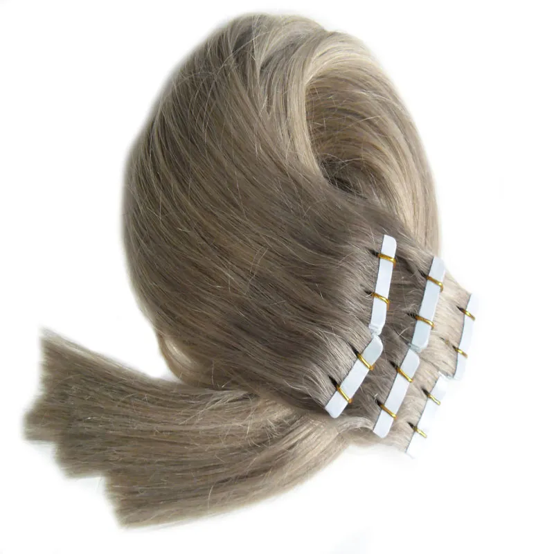 Szary Dziewiczy Taśma Włosów w Ludzkich Przedłużeniach Włosów 300g Kleje Niewidzialna Taśma PU Skin Weft Tape Extensions