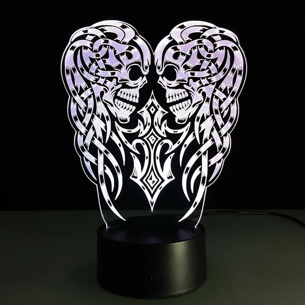 Ny fjärrkontroll Angel Wings Skull Cross 3D LED Night Light Touch Change Table Lamp Acrylic Night Light Home Decoration5205563