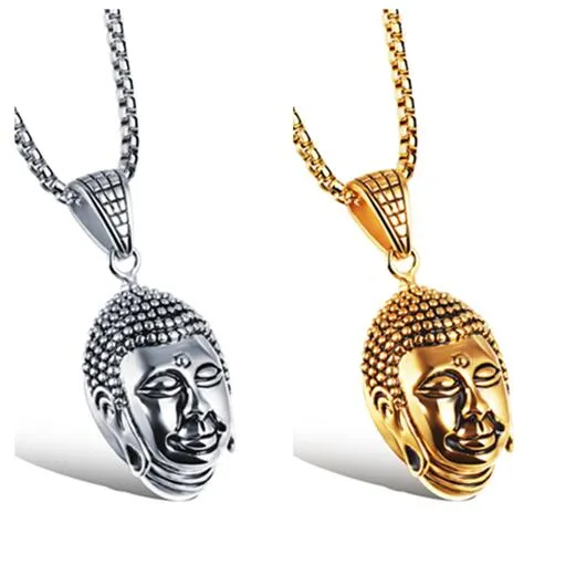 الذهب / الفضة بوذا قلادة قلادة مجوهرات الفولاذ المقاوم للصدأ للرجال هدايا مع سلسلة مجانية 22 '' * 3 ملليمتر رولو سلسلة