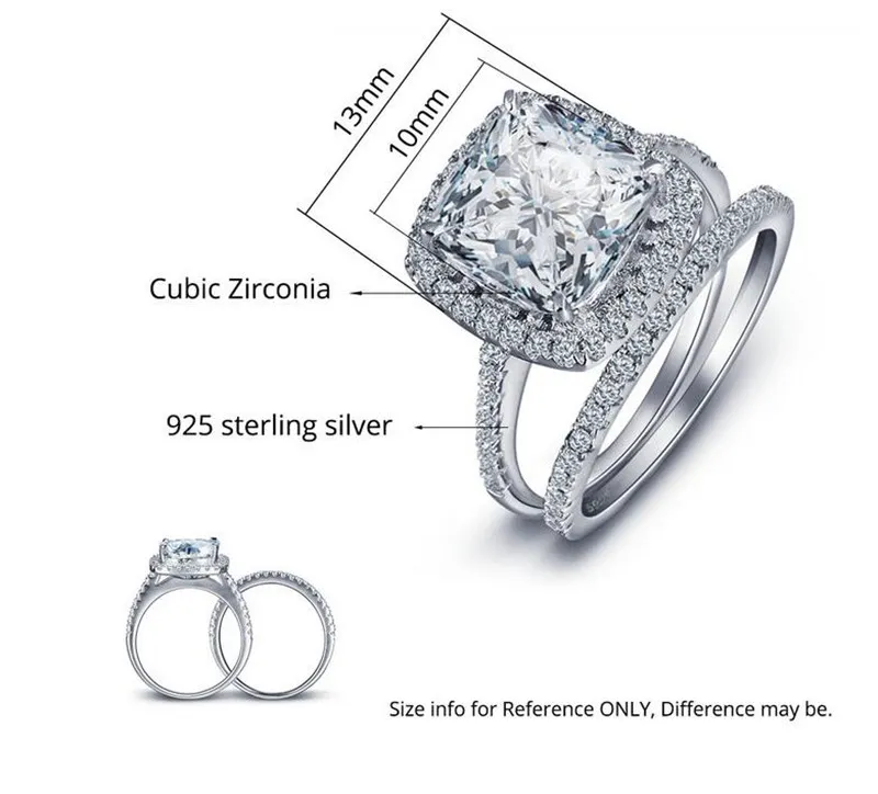 Marque GALAXY 100% 925 bague de fiançailles en argent Sterling 2-en-1 nouveaux bijoux à la mode 3 carats CZ Diamant anneaux de mariage pour les femmes