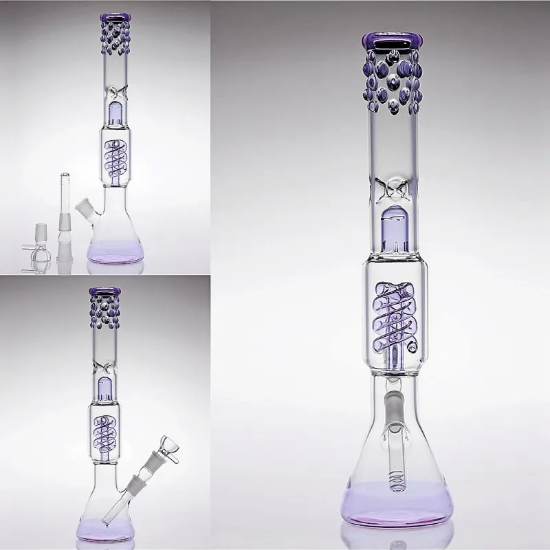 Lavender Purple Hookahs With Joint 18.8mm Straight Bowl Oil Rigs Recyler Glass Bongs 37cm Tall coiled Hoorkahs