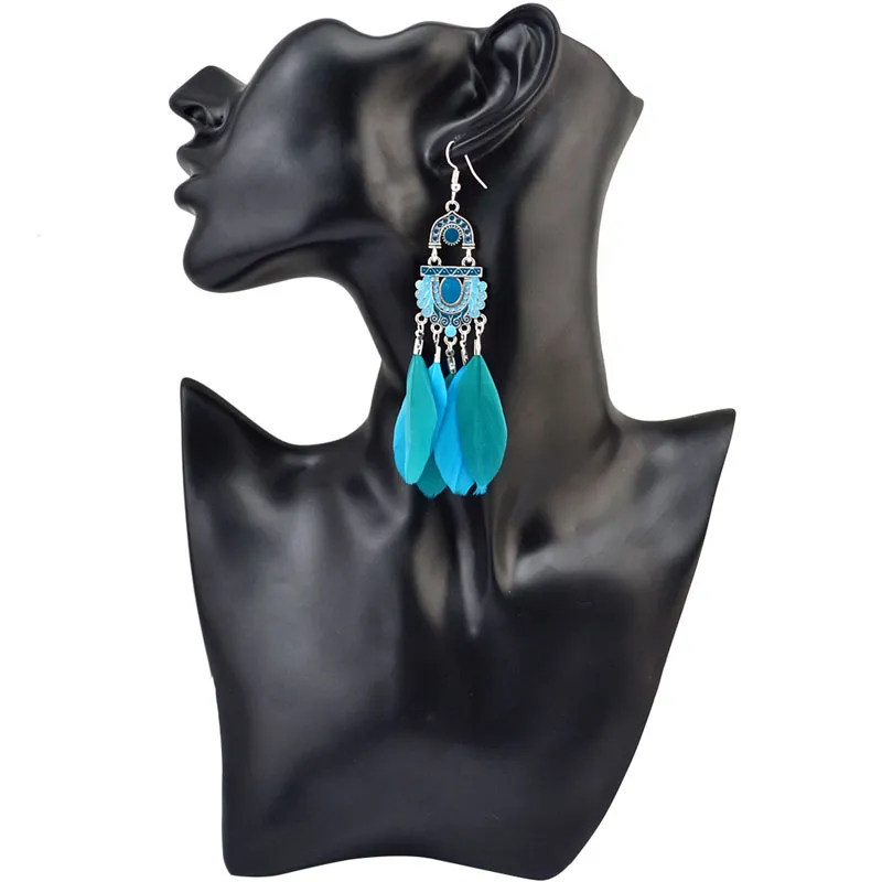 Archiwalne frędzle Kolczyki Moda Biżuteria Eliptyczna Hoop Biżuteria Ear Biżuteria Folk Styl Długie Pióro Balowe Kolczyki Dla Kobiet