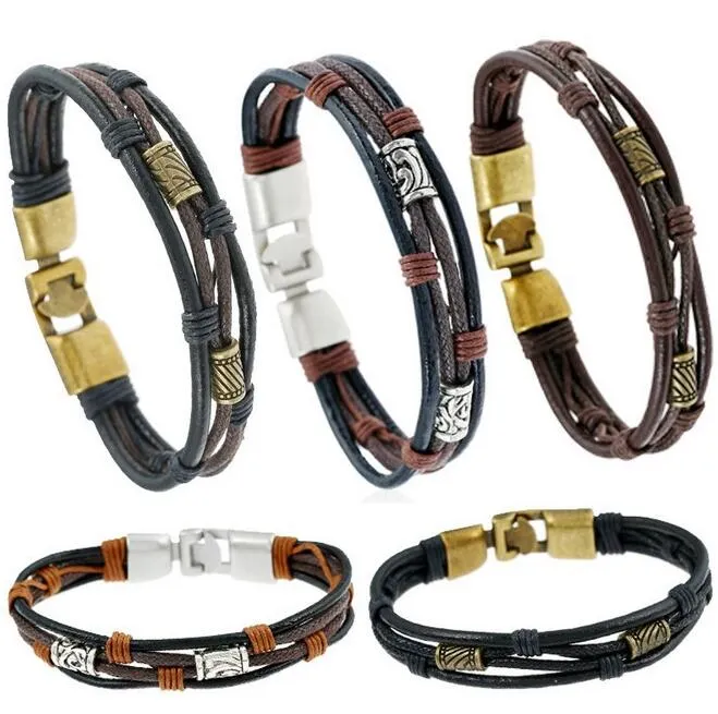 Tout nouveau tissage en alliage sur la déduction de l'ancien bracelet en cuir bracelet FB448 mélanger l'ordre de 20 pièces beaucoup Slap Snap Bracelets