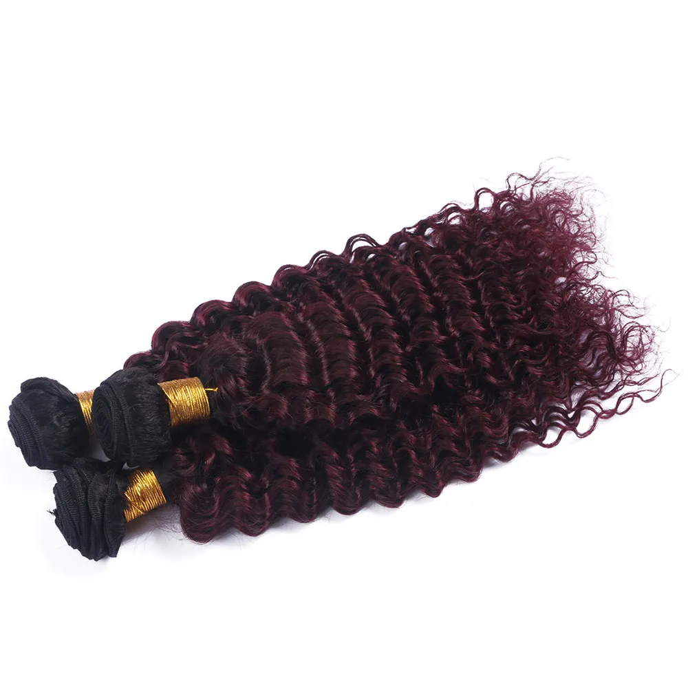 Burgundowe ombre głęboka fala ludzkie włosy Więtania lot 99J Wino Red Kolor Hair Extensions Malezjan Virgin Unprocess Hair4424938