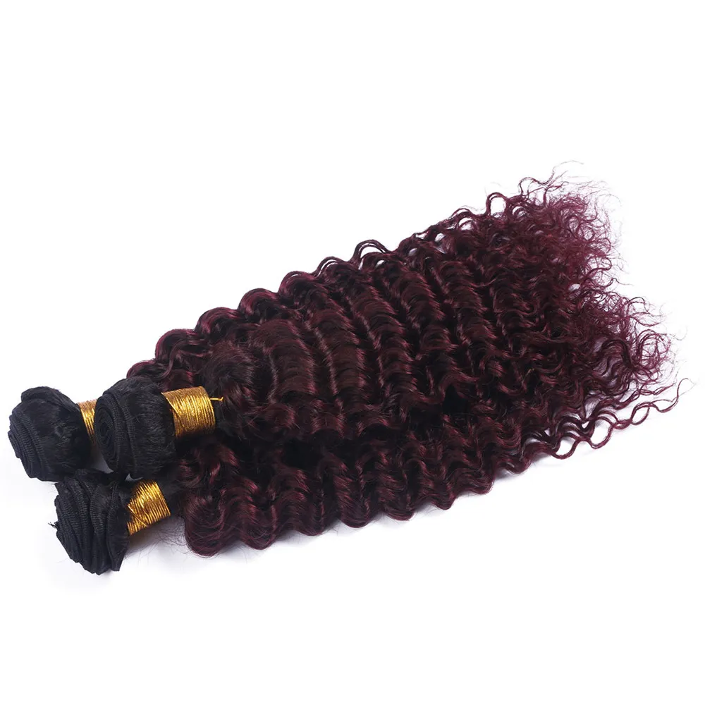 Bundle di capelli umani con onda profonda Ombre Borgogna 3 Pz / lotto 99J Estensioni dei capelli colorati rosso vino Capelli vergini malesi non trattati4424938