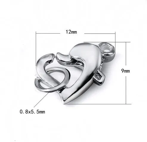10pcs/lot 925 Sterling Silver Heart Lobster Claw Clasp Hooks For DIY Craft Fashion Jewelry Gift 7.7X11mm W292