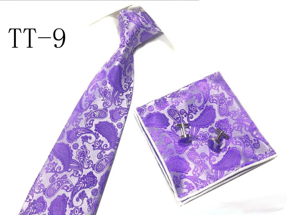 Fashion Men Tie Set and Handkerchief Bowtie Cufflinks 9cm Necktie 100% Silk Ties For Business Wedding Party Hombre accessories