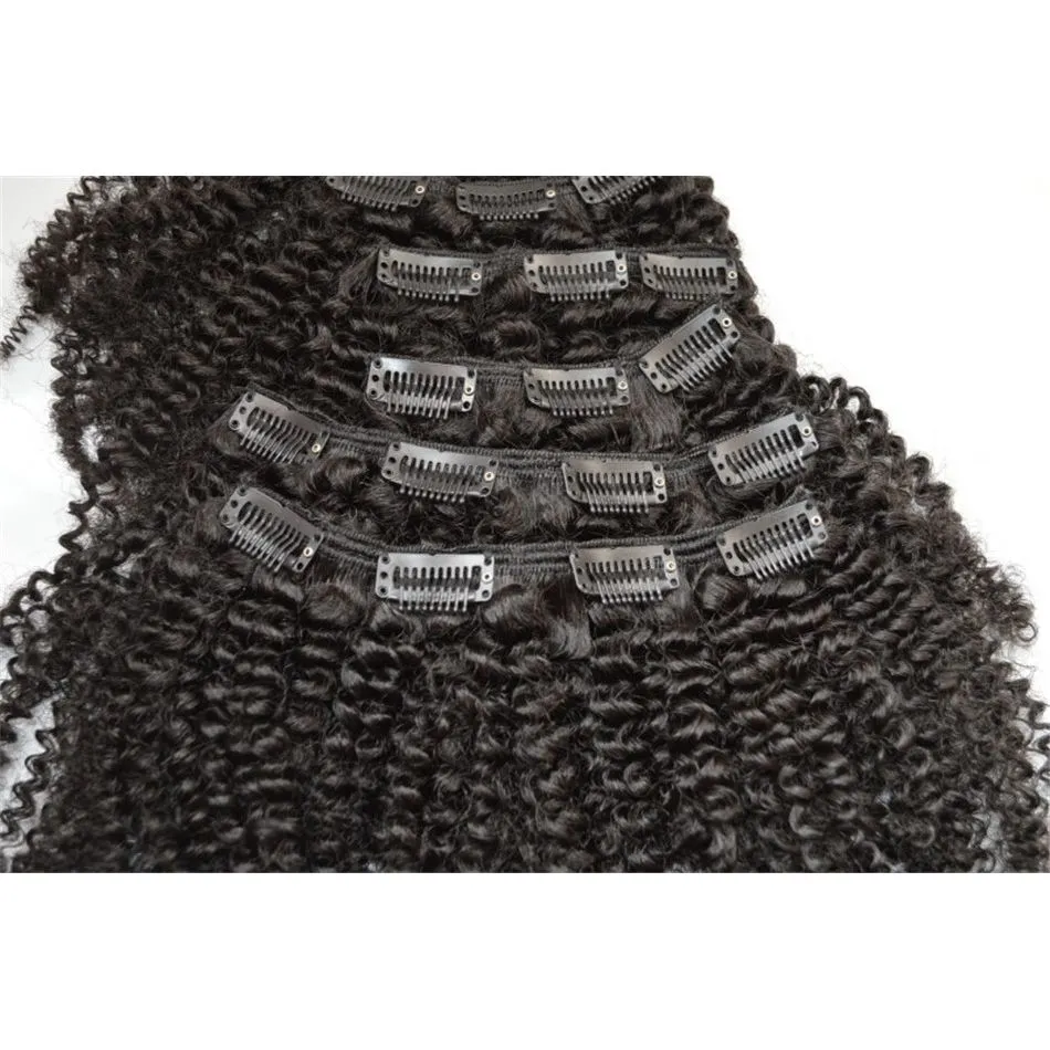 1B Afro Kinky Curly Clip في ملحقات الشعر 100 مقطع الشعر البشري في الشعر البشري المجعد Geasy8574276